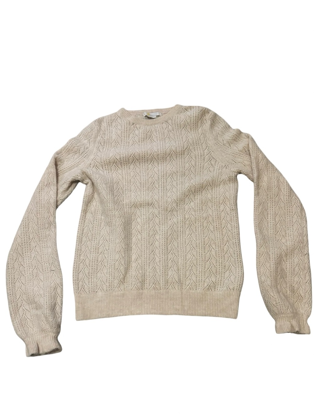 Boden Cream Pointelle Knit Ruffle Sleeve Sweater 4
